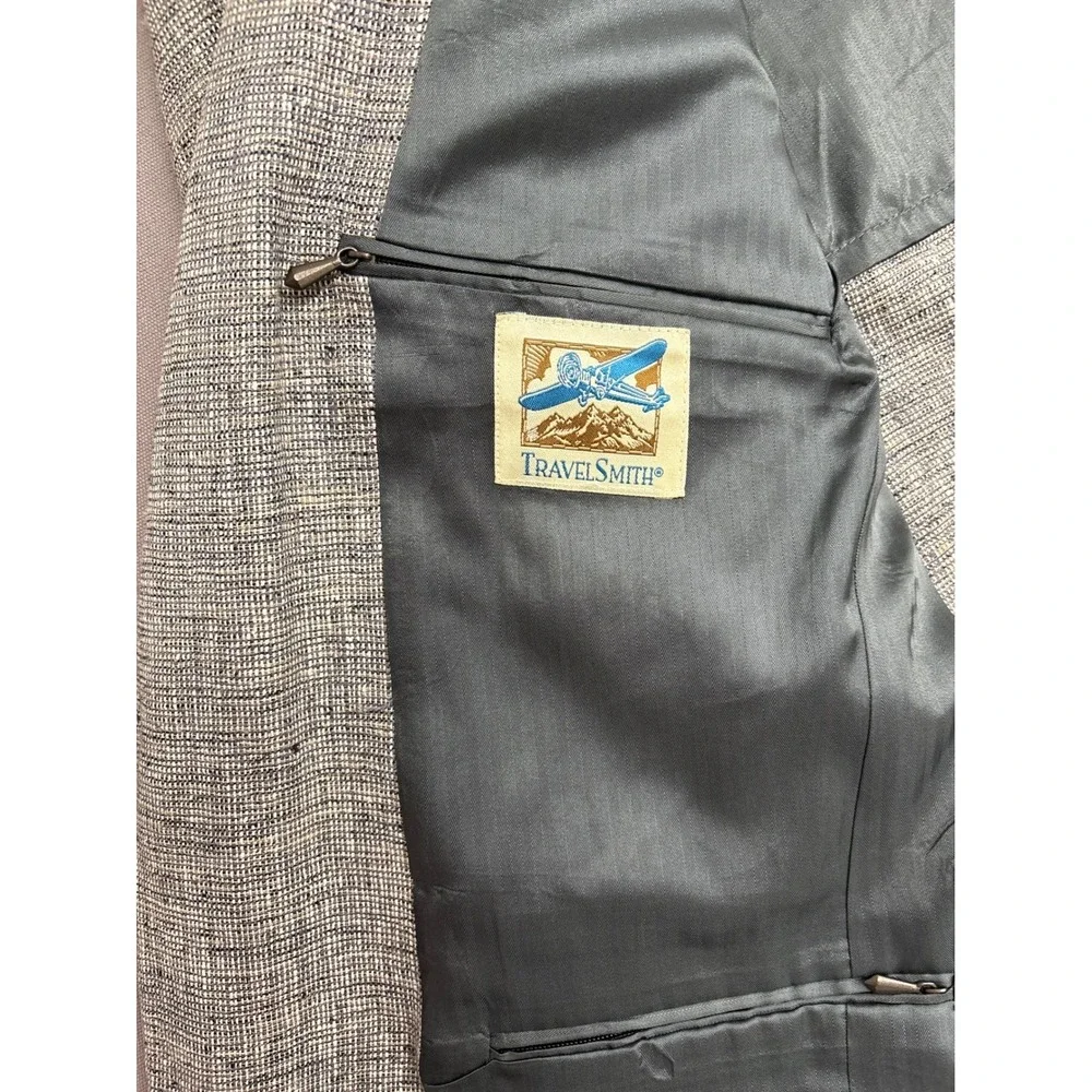 TravelSmith Mens Blazer Sport Coat Gray Black Textured 2 Button Lined 40 R 2757